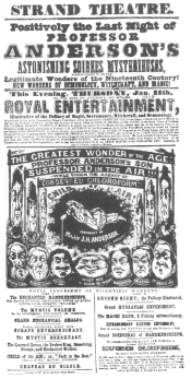 Poster used by Anderson during his closing week at the Strand Theatre, London, January 11th, 1848. From the Harry Houdini Collection.