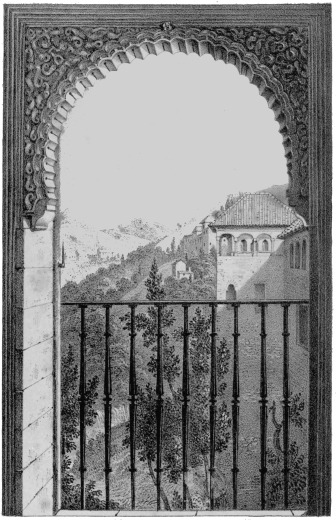 On Stone by T. J. Rawlins from a Sketch by Capt C. R. Scott. R. Martin lithog., 26, Long Acre. THE GENERALIFE, PALACE AND VALLEY OF THE DARRO. FROM A WINDOW IN THE ALHAMBRA. Published by Henry Colbu¿rn, 13, G.t Marlborough St.