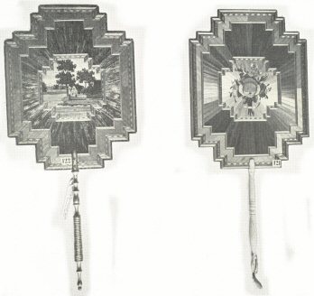 Plate XII.—Pair of Fire Screens decorated in Straw Marquetry (Peterborough Museum)