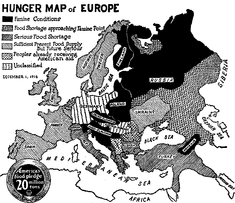 A Map Issued by the Food Administration to Show Food Conditions in Europe After the Signing of the Armistice.