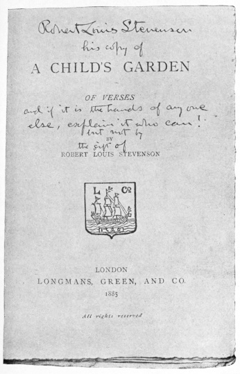 Title of a Unique Copy of Stevenson’s “Child’s Garden of Verses”