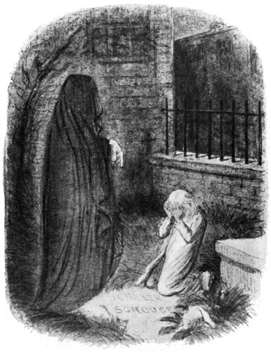 AN ILLUSTRATION, “THE LAST OF THE SPIRITS,” BY JOHN LEECH, FOR DICKENS’S “CHRISTMAS CAROL”  From the original water-color drawing