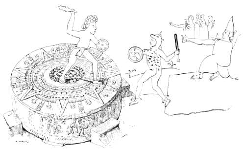 THE TEMALACATL, OR GLADIATORIAL STONE, FROM RAMIREZ MS.