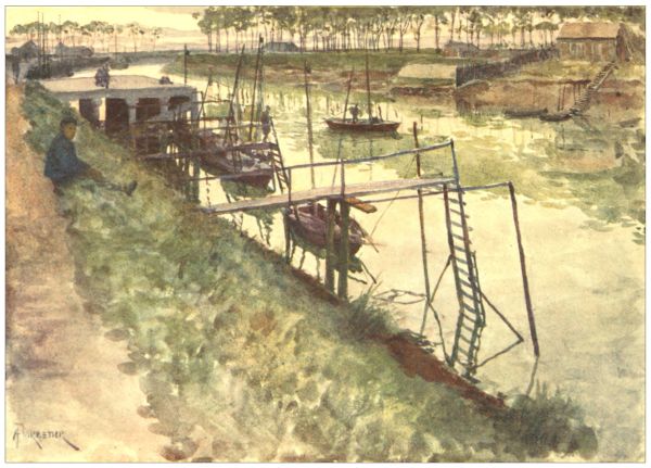 NIEUPORT— The Quay, with Eel-boats and Landing-stages.