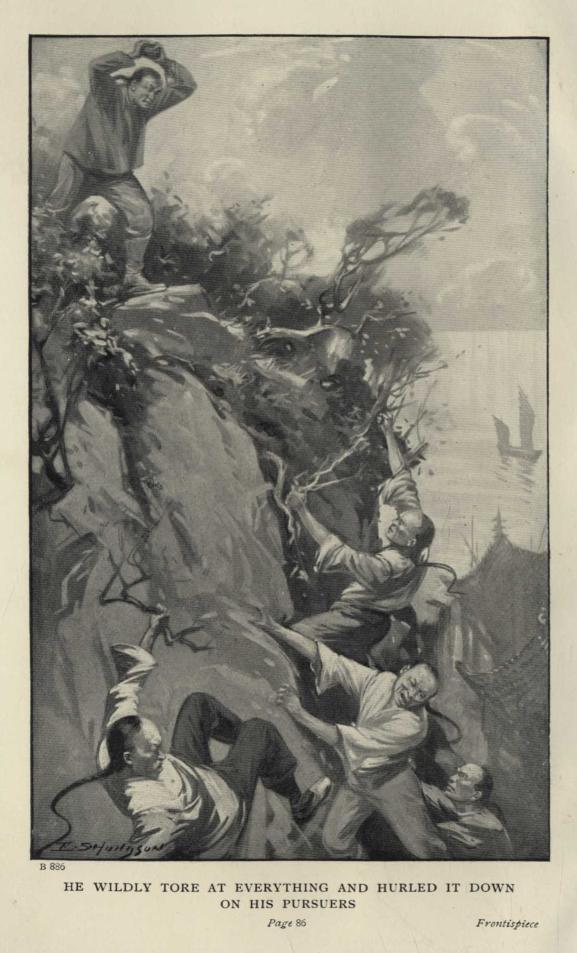 HE WILDLY TORE AT EVERYTHING AND HURLED IT DOWN ON HIS PURSUERS *Page* 86 *Frontispiece*