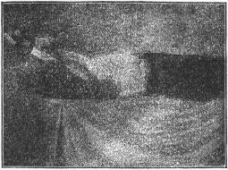 Exercise No. 6.—Reclining and bringing arms from far back straight upward with elbows rigid, to straight over chest, drawing deep breath and retaining same during movement.