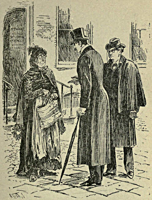 Housekeeper talking to visiting gentlemen