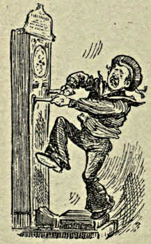 Sailor trying to wind a grandfather clock