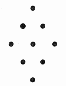 nine dots in a tall diamond shape