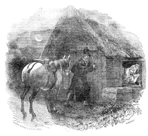 Night, outside the cottage of the midwife Rose Moan; a man knocking at the door