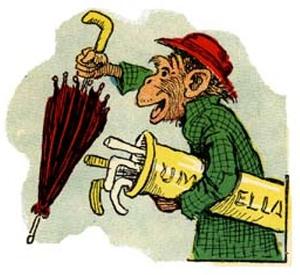 A monkey who (apparently) sells umbrellas