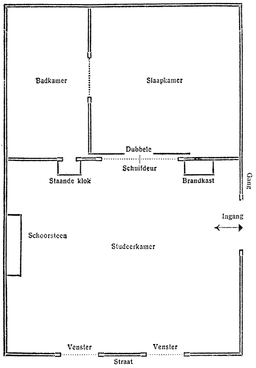 Plattegrond van een gedeelte van John C. Raffles’ woning in Regent Park te Londen.