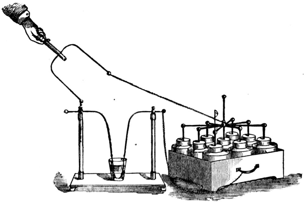 GLASS VESSEL BROKEN BY DISCHARGE OF LEYDEN JAR BATTERY.