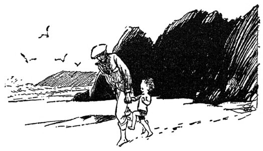 [Man and boy on beach]