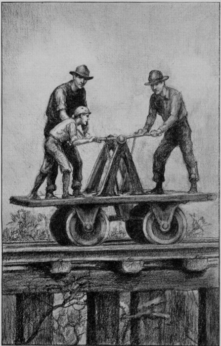 Hervey on a handcar