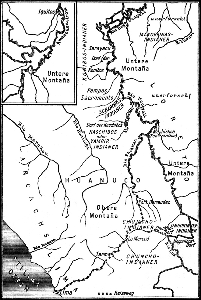 Karte der zentralen   Bergregion Perus