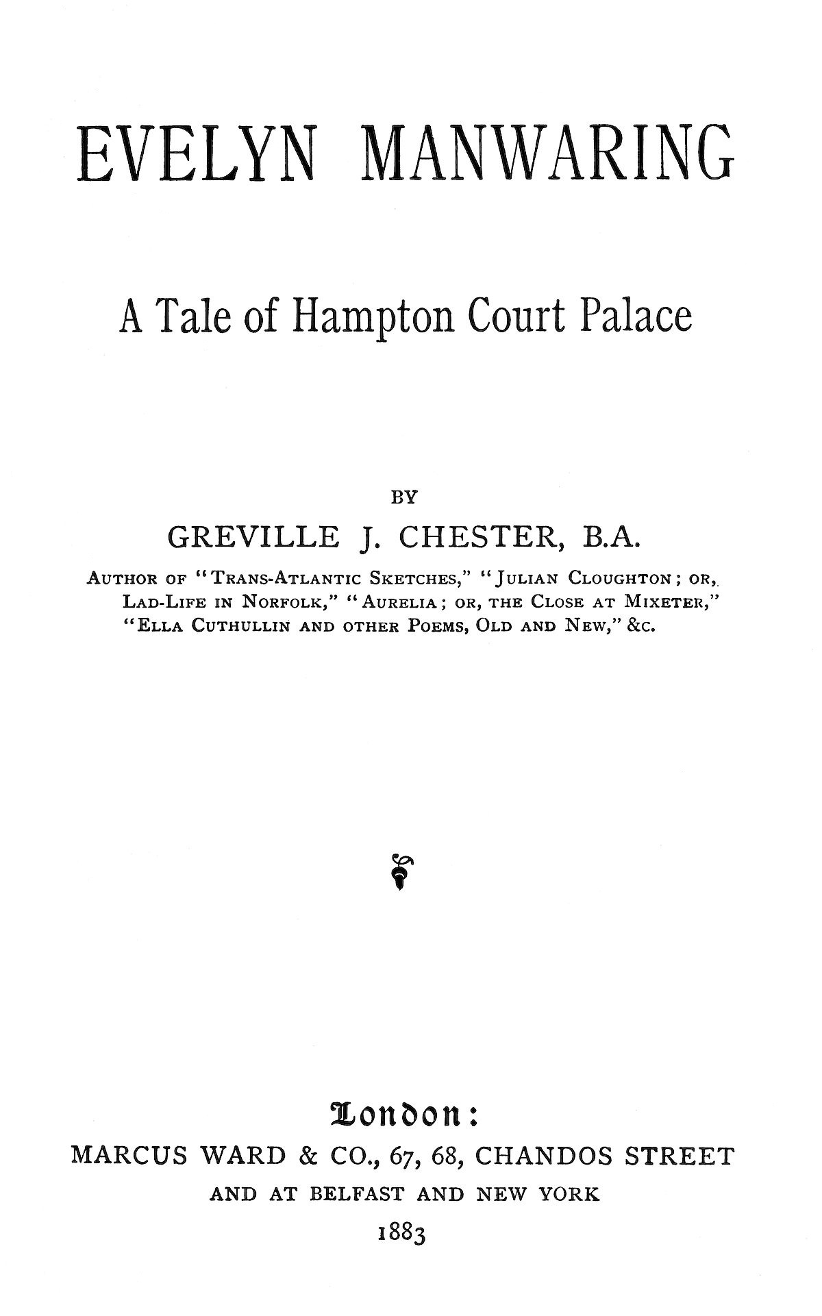 Title page of the book Evelyn Manwaring.