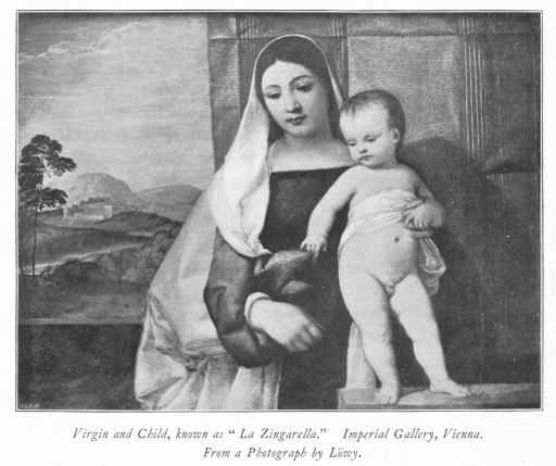 Virgin and Child, known as "La Zingarella." Imperial Gallery, Vienna. From a Photograph by L&ouml;wy.