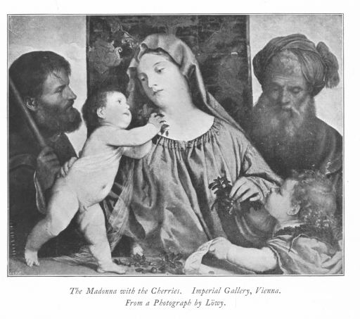 The Madonna with the Cherries. Imperial Gallery, Vienna. From a Photograph by L&ouml;wy.
