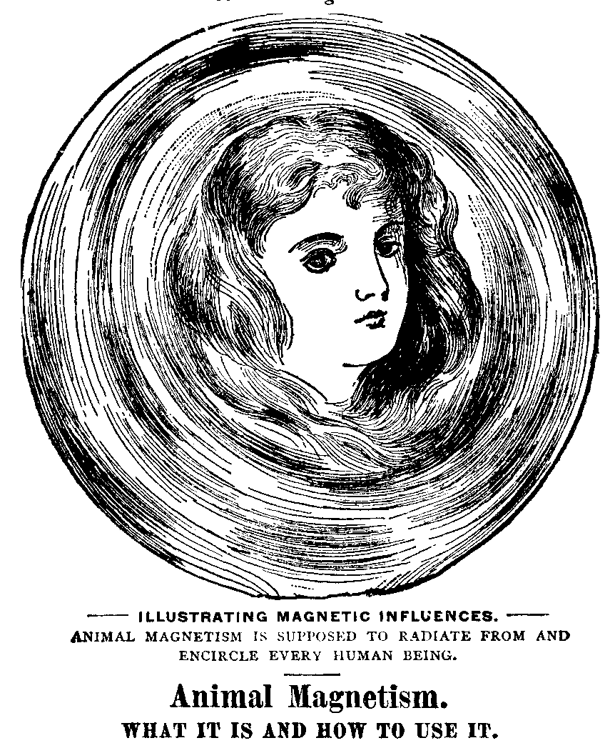 ILLUSTRATING MAGNETIC INFLUENCES. ANIMAL MAGNETISM IS SUPPOSED
TO RADIATE FROM AND ENCIRCLE EVERY HUMAN BEING
