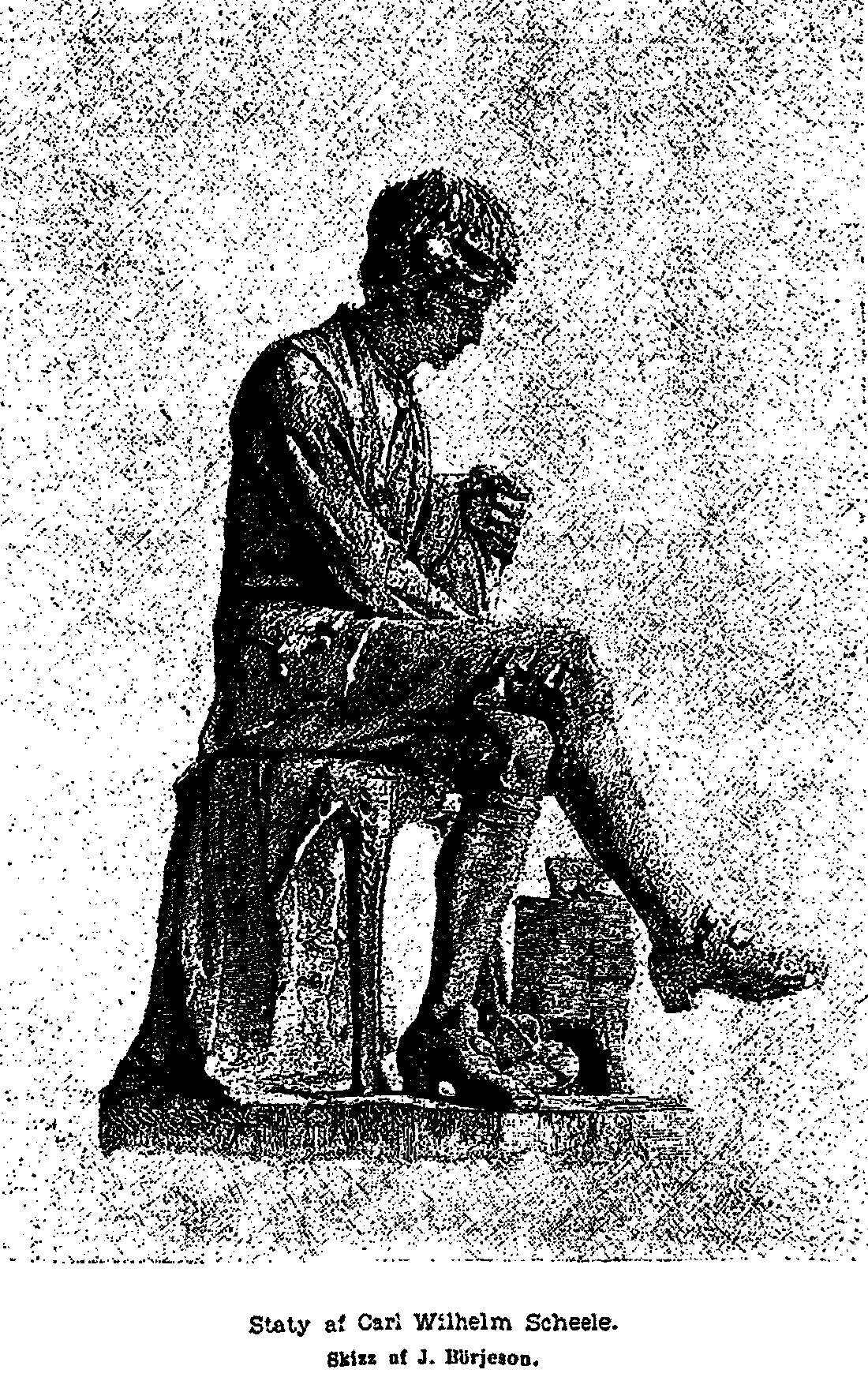 Staty af Carl Wilhelm Scheele. Skizz af J. B&ouml;rjeson.