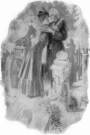 [Pencil illustration of Shirley embracing her father
at the gate of the cottage at Massapequa.]