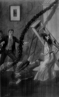 "HE CRASHED TO THE FLOOR, RIGHT AT HER FEET."&mdash;Page 158.