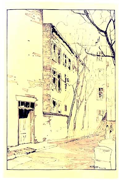 PATCHIN PLACE. One of the strange little "lost courts"
given over to the Villagers and their pursuits.