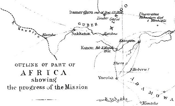 Outline of Part of Africa
Showing the Progress of the Mission