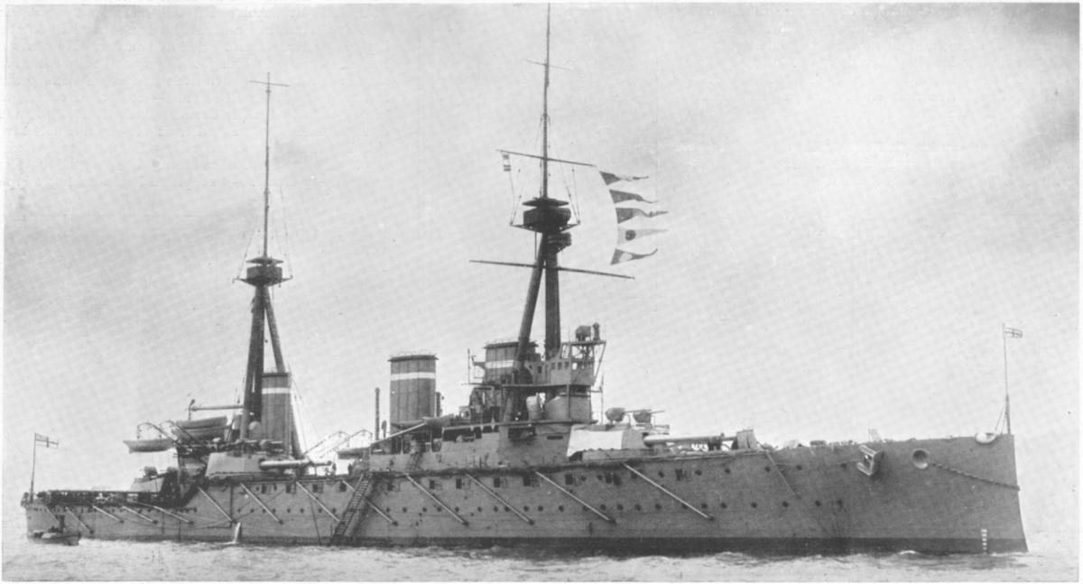 ONE OF THE BRITISH SHIPS WHICH SANK VON SPEE'S SQUADRON OFF THE
FALKLANDS: THE BATTLE-CRUISER "INVINCIBLE"