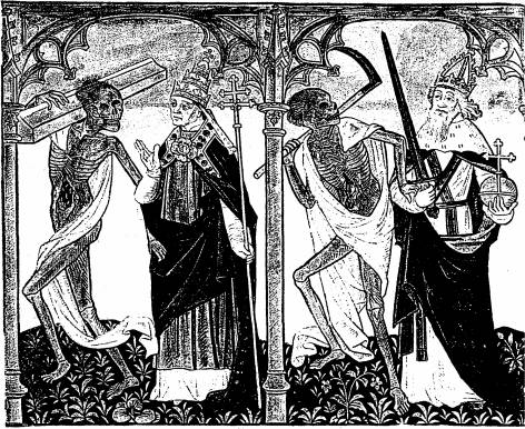 Illustration: De gauche � droite:
1. le mort, le pape; 2. le mort, l'empereur.