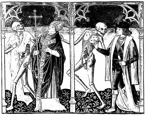 Illustration: De gauche � droite:
1. le mort, l'archev�que; 2. le mort, le chevalier.