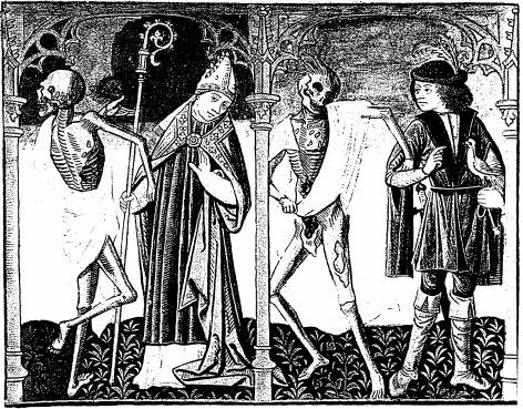 Illustration: De gauche � droite:
1. le mort, l'�v�que; 2. le mort, l'�cuyer.
