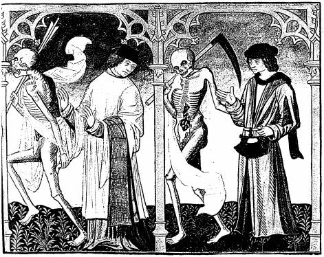 Illustration: De gauche � droite:
1. Le mort, le chanoine; 2. le mort, le marchand.