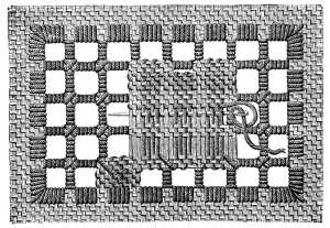 FIG. 107. DARNING IN THE THREADS.
(Explanation of fig. 109).