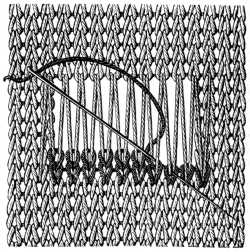 FIG. 374. DARNING ON THREADS STRETCHED
OBLIQUELY ACROSS.
HOW TO COVER THE OBLIQUE THREADS.