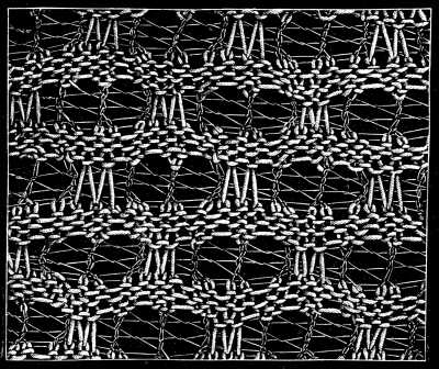 FIG. 385.
KNITTING PATTERN WITH TWO KINDS OF COTTON.