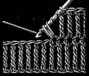FIG. 419.
TRIPLE AND QUADRUPLE TREBLES OR
’EXTRA LONG STITCH’.