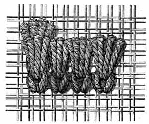 FIG. 848. SMYRNA STITCH
WORKED WITH A CROCHET NEEDLE.
APPEARANCE OF THE KNOTS UNDERNEATH.