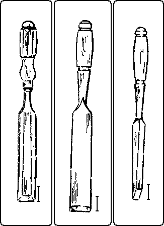 Fig. 66. Paring-Chisel. Fig. 67. Framing-Chisel. Fig. 68. Mortise-Chisel.