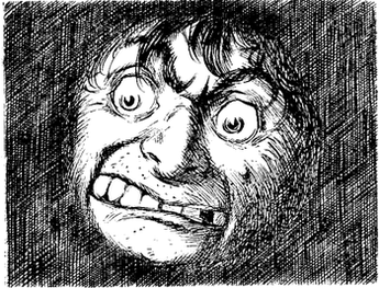 Close up of enraged husband’s
face.