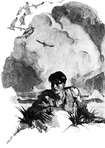 THEY SAW HIM SCRAMBLE UP THE BANK, LIE FOR AN INSTANT
HALF EXHAUSTED, AND THEN COME RUNNING DOWN THE SHORE TO THEM