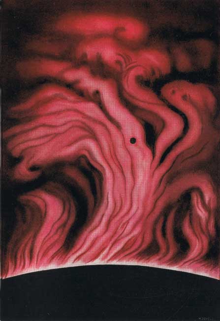 THE EARTH AS IT WOULD APPEAR IN COMPARISON WITH THE
FLAMES SHOOTING OUT FROM THE SUN.