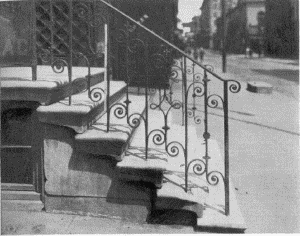 Plate XXXVIII.&mdash;Detail of Iron Balustrade, 216 South
Ninth Street; Stoop with Wing Flights, 207 La Grange Alley.