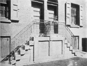Plate XXXVIII.&mdash;Detail of Iron Balustrade, 216 South
Ninth Street; Stoop with Wing Flights, 207 La Grange Alley.