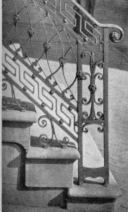 Plate XLII.&mdash;Iron Stair Rail and Footscraper, South
Seventh Street (section); Iron Stair Rail and Footscraper, South Fourth
Street (section); Iron Stair Rail and Footscraper, Seventh and Locust
Streets (section); Iron Stair Rail and Footscraper, Seventh and Locust
Streets (section).