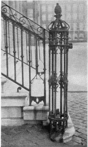 Plate XLII.&mdash;Iron Stair Rail and Footscraper, South
Seventh Street (section); Iron Stair Rail and Footscraper, South Fourth
Street (section); Iron Stair Rail and Footscraper, Seventh and Locust
Streets (section); Iron Stair Rail and Footscraper, Seventh and Locust
Streets (section).