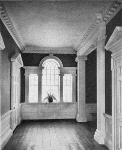 Plate LVI.&mdash;Hall and Staircase, Mount Pleasant; Second
Floor Hall Archway and Palladian Window, Mount Pleasant.
