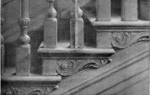 Plate LX.&mdash;Detail of Stair Ends, Carpenter House, Third
and Spruce Streets; Detail of Stair Ends, Independence Hall (horizontal
section).
