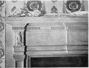 Plate LXIV.&mdash;Chimney Piece and Paneled Wall on the Second
Floor of an old Spruce Street House; Detail of Mantel, 312 Cypress
Street.